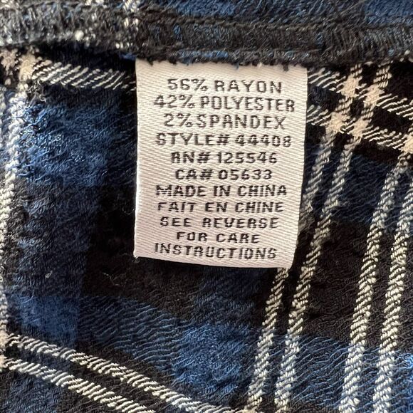 Habitat Blue Plaid A Line Long Button Front 3/4 Sleeve Top Lagenlook Large A24 - Picture 6 of 7